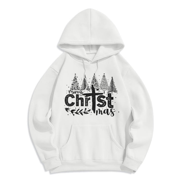 Christianartworkshop Sudadera con capucha de poliéster forrada de felpa con diseño de cruz y árbol de Navidad. - Blanco - 2XL - image 5