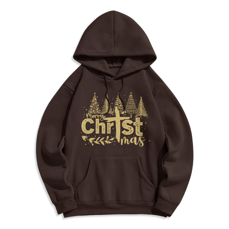 Christianartworkshop Sudadera con capucha de poliéster forrada de felpa con diseño de cruz y árbol de Navidad. - Marrón - 2XL - image 6