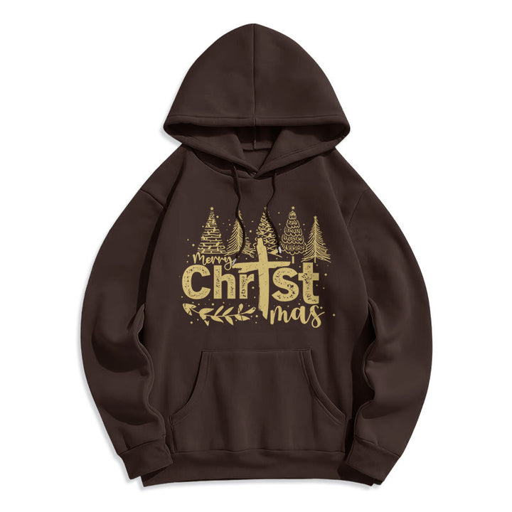 Christianartworkshop Sudadera con capucha de poliéster forrada de felpa con diseño de cruz y árbol de Navidad. - Marrón - 2XL - image 6