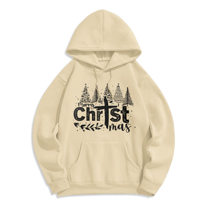 Christianartworkshop Sudadera con capucha de poliéster forrada de felpa con diseño de cruz y árbol de Navidad. - Beige - 2XL - image 3