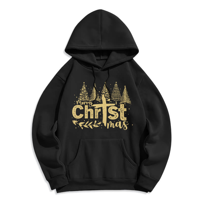 Christianartworkshop Sudadera con capucha de poliéster forrada de felpa con diseño de cruz y árbol de Navidad. - Negro - 2XL - image 7