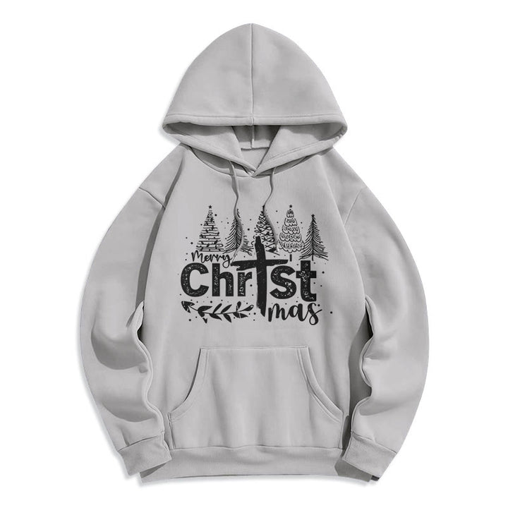 Christianartworkshop Sudadera con capucha de poliéster forrada de felpa con diseño de cruz y árbol de Navidad. - Gris - 2XL - image 4