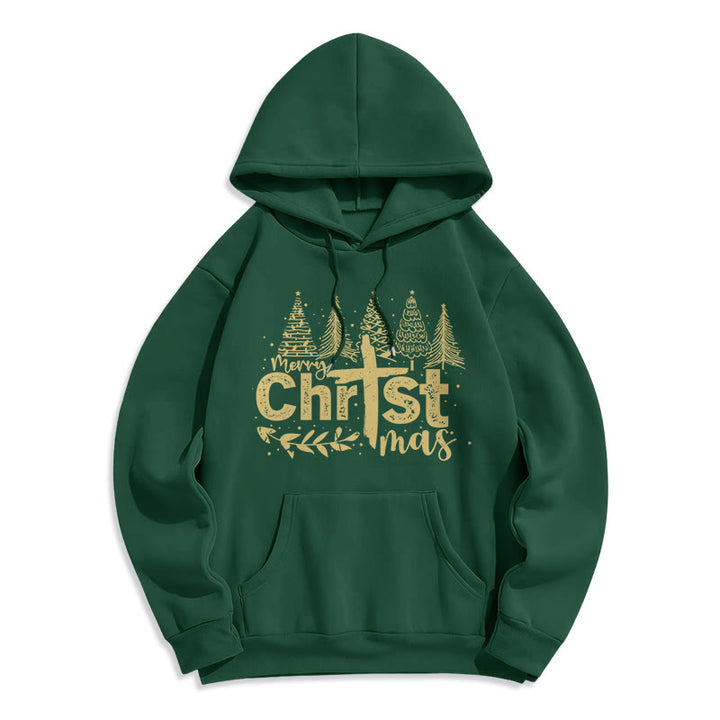 Christianartworkshop Sudadera con capucha de poliéster forrada de felpa con diseño de cruz y árbol de Navidad. - Verde - 2XL - image 8