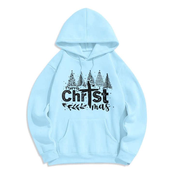 Christianartworkshop Sudadera con capucha de poliéster forrada de felpa con diseño de cruz y árbol de Navidad. - Azul - 2XL - image 2