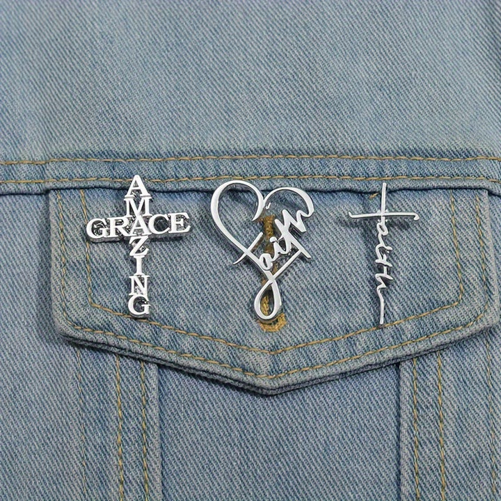 Christianartworkshop Broche de solapa con cruz y frase: símbolo de fe divina para la ropa. - Juego de 3 - image 0
