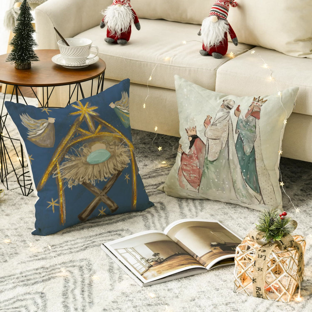 Christianartworkshop Juego de almohadas para la Noche Santa: un elegante símbolo de fe para una decoración acogedora. - A - 40*40 cm - image 0