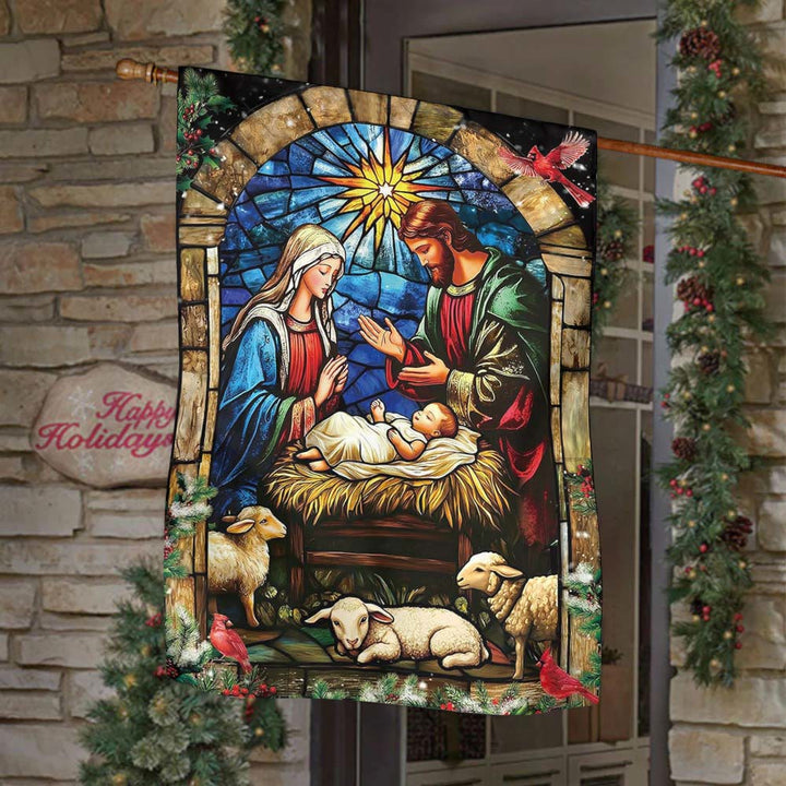 Christianartworkshop Bandera de jardín con diseño de la Natividad y ovejas: Un símbolo de gracia para decorar tu jardín durante las fiestas. - image 3