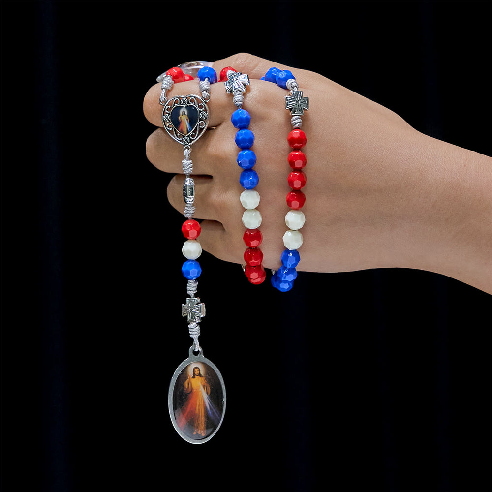 Christianartworkshop Rosario devocional tricolor patriótico con la Sagrada Medalla de Nuestra Señora y la Divina Misericordia - image 1