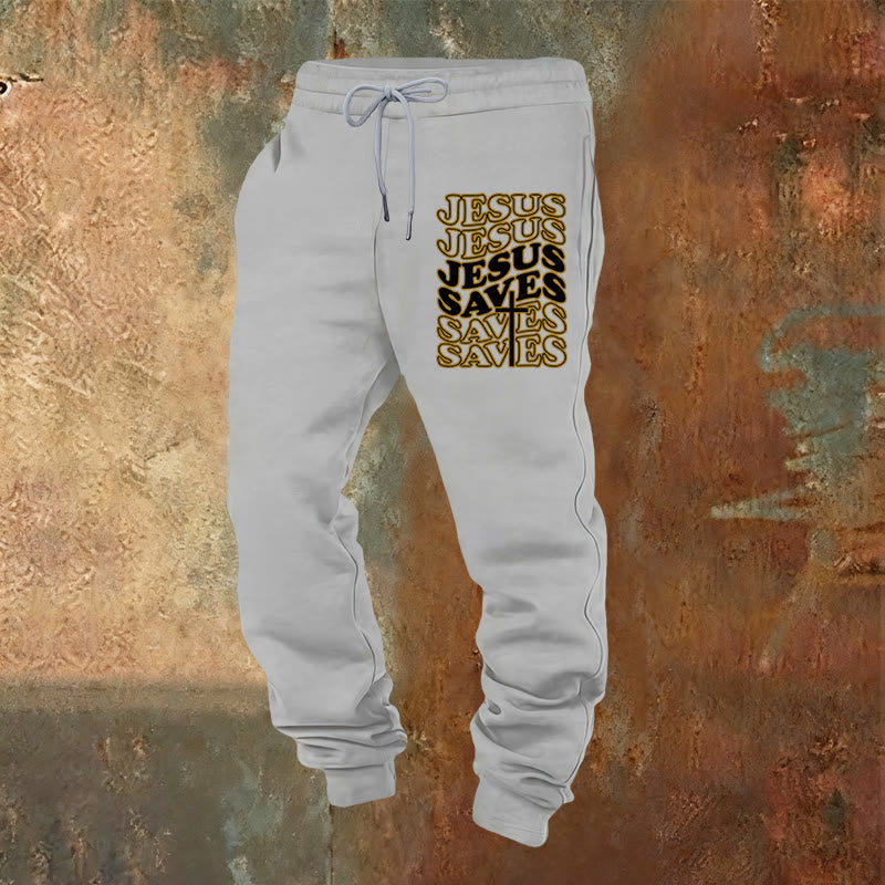 Christianartworkshop Pantalones deportivos de Jesus Saves: Consuelo diario envuelto en devoción - Gris claro - 2XL - image 0