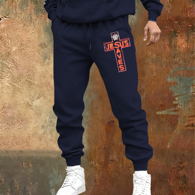 Christianartworkshop Pantalones deportivos con la cruz y la inscripción "Jesús salva": ropa de uso diario ligada a su promesa. - image 1