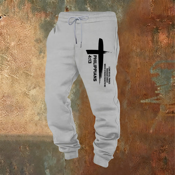 Christianartworkshop Pantalones deportivos "Puedo hacer de todo" con estampado de cruz: ropa de uso diario con raíces en la esperanza. - Gris claro - 2XL - image 12