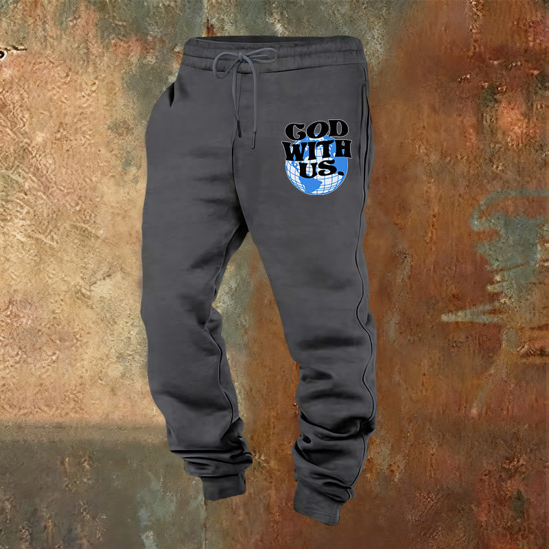 Christianartworkshop Pantalones deportivos Globe & God With Us: Un recordatorio acogedor de su cercanía. - Gris cálido - 2XL - image 0