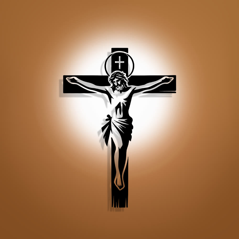 Christianartworkshop Crucifijo con aureola para decoración de pared de metal: Compañero reverente del sacrificio divino. - 13,89''*19,69''/35,3*50cm - image 0