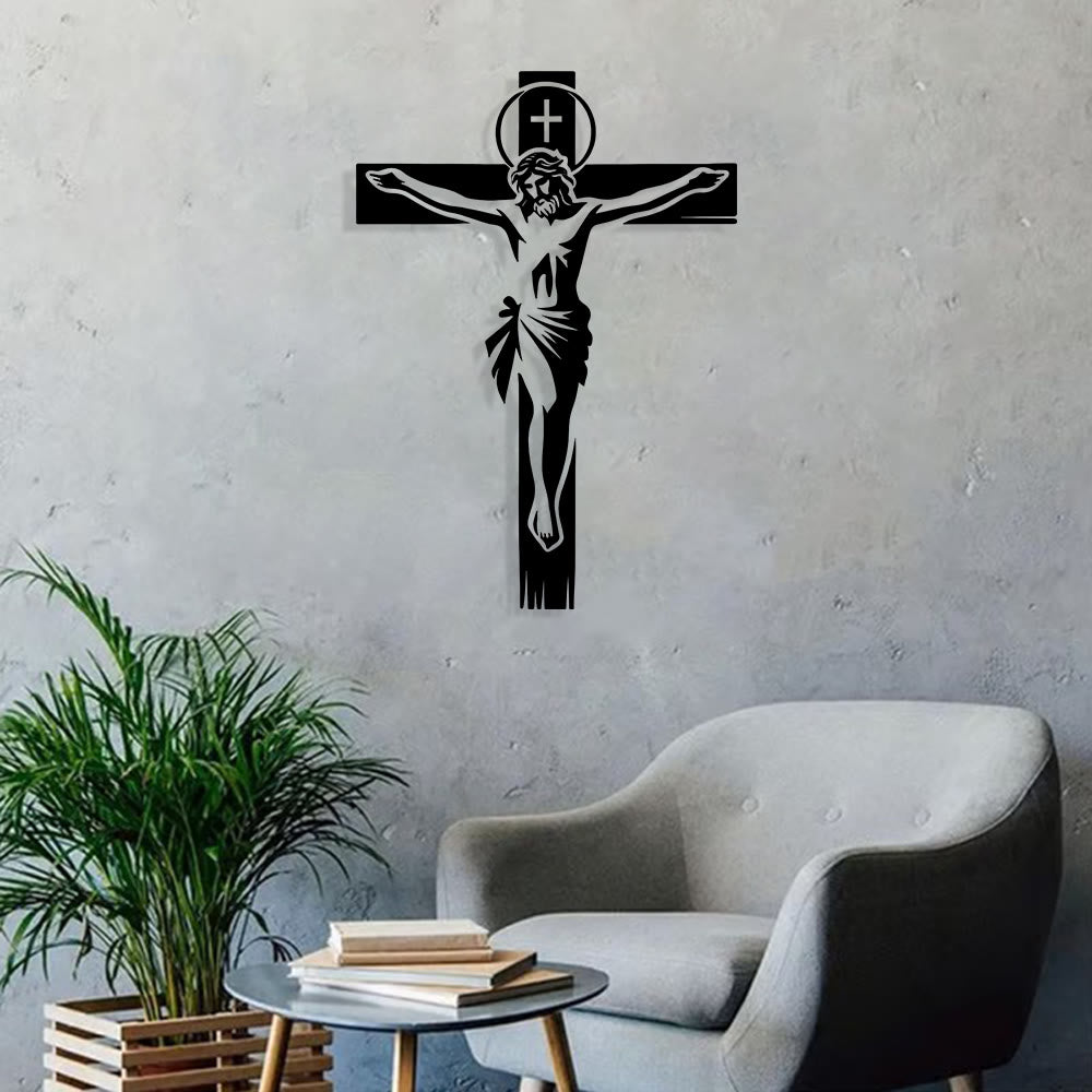 Christianartworkshop Crucifijo con aureola para decoración de pared de metal: Compañero reverente del sacrificio divino. - image 2