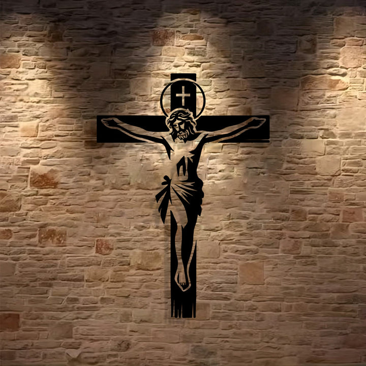 Christianartworkshop Crucifijo con aureola para decoración de pared de metal: Compañero reverente del sacrificio divino. - image 3