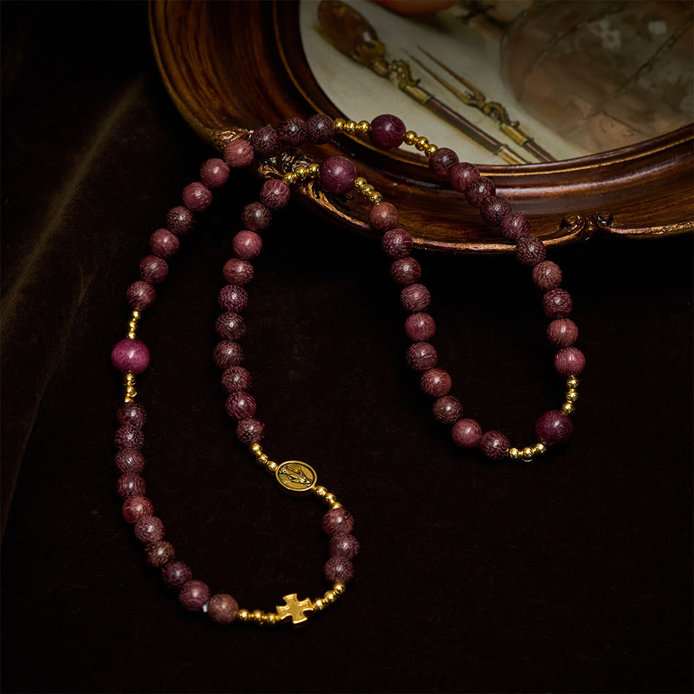 Christianartworkshop Pulsera de rosario multicapa de madera de perilla con cuentas de tonos tierra y la Sagrada Virgen María. - image 6
