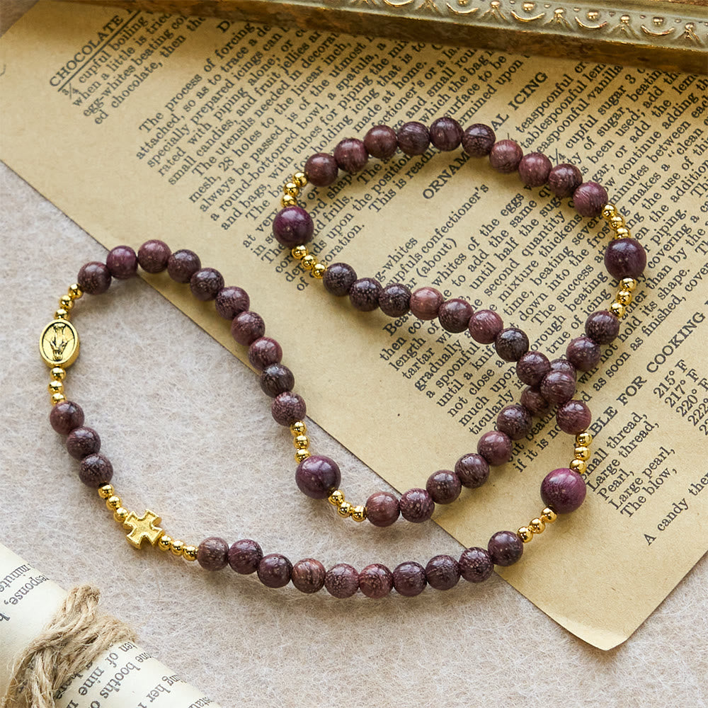 Christianartworkshop Pulsera de rosario multicapa de madera de perilla con cuentas de tonos tierra y la Sagrada Virgen María. - image 4