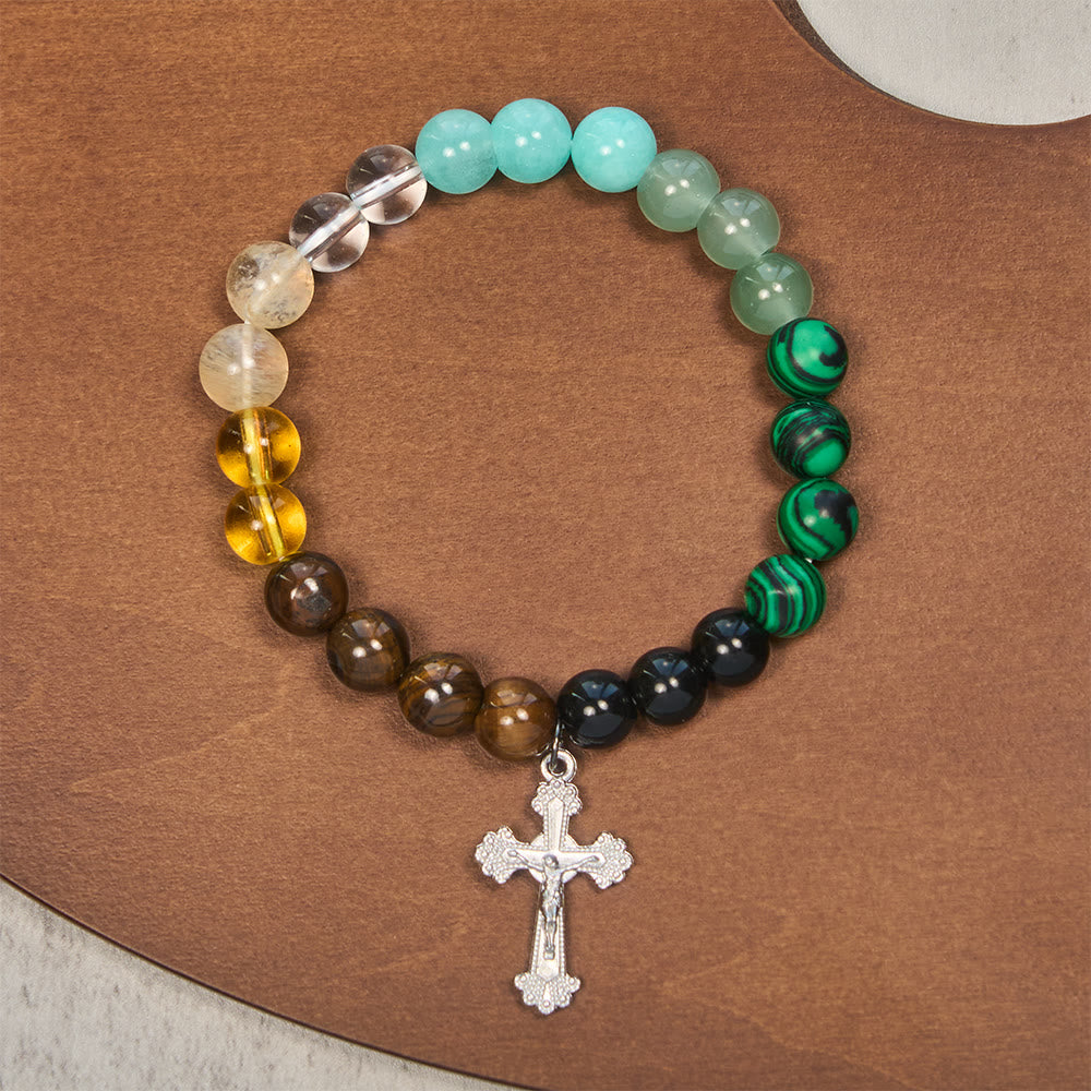 Christianartworkshop Pulsera de fe con piedras naturales variadas y cruz: una fe que brilla con naturalidad. - image 4
