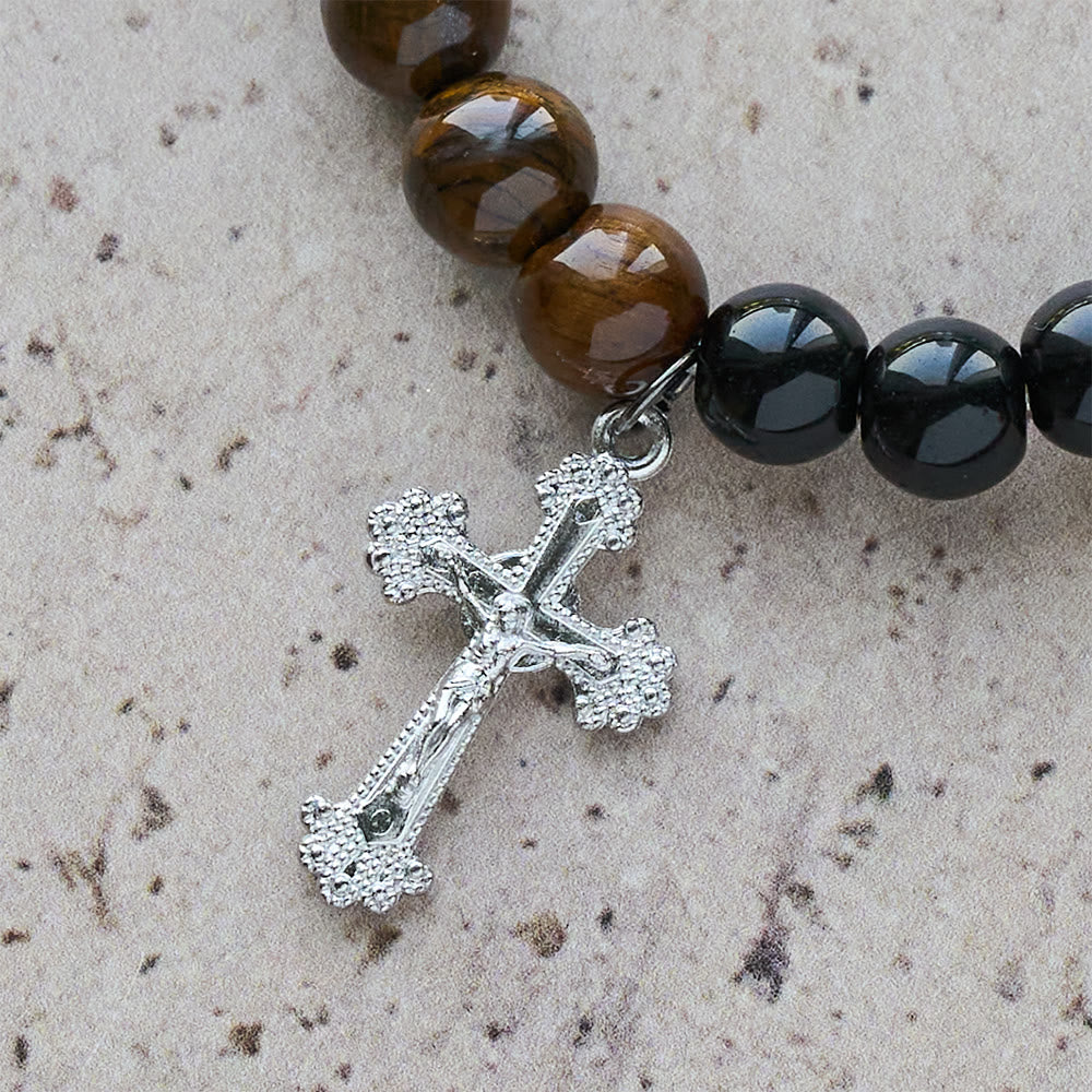 Christianartworkshop Pulsera de fe con piedras naturales variadas y cruz: una fe que brilla con naturalidad. - image 6