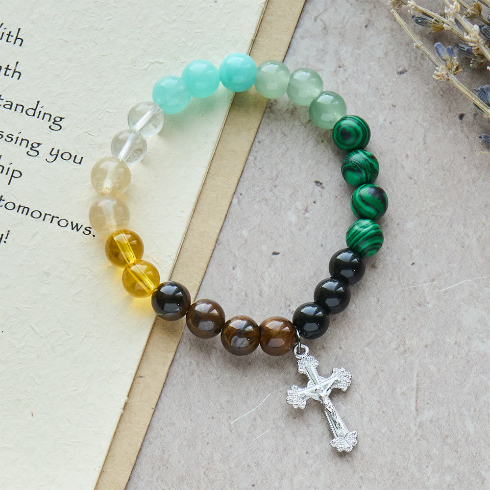 Christianartworkshop Pulsera de fe con piedras naturales variadas y cruz: una fe que brilla con naturalidad. - image 2