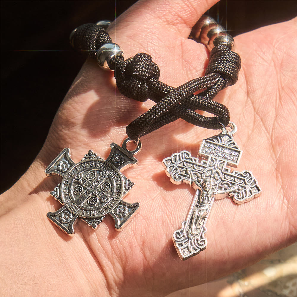 Christianartworkshop Colgante para coche y rosario de bolsillo de doble uso con escudo protector de San Miguel y San Benito y gracia que repele el mal. - image 1