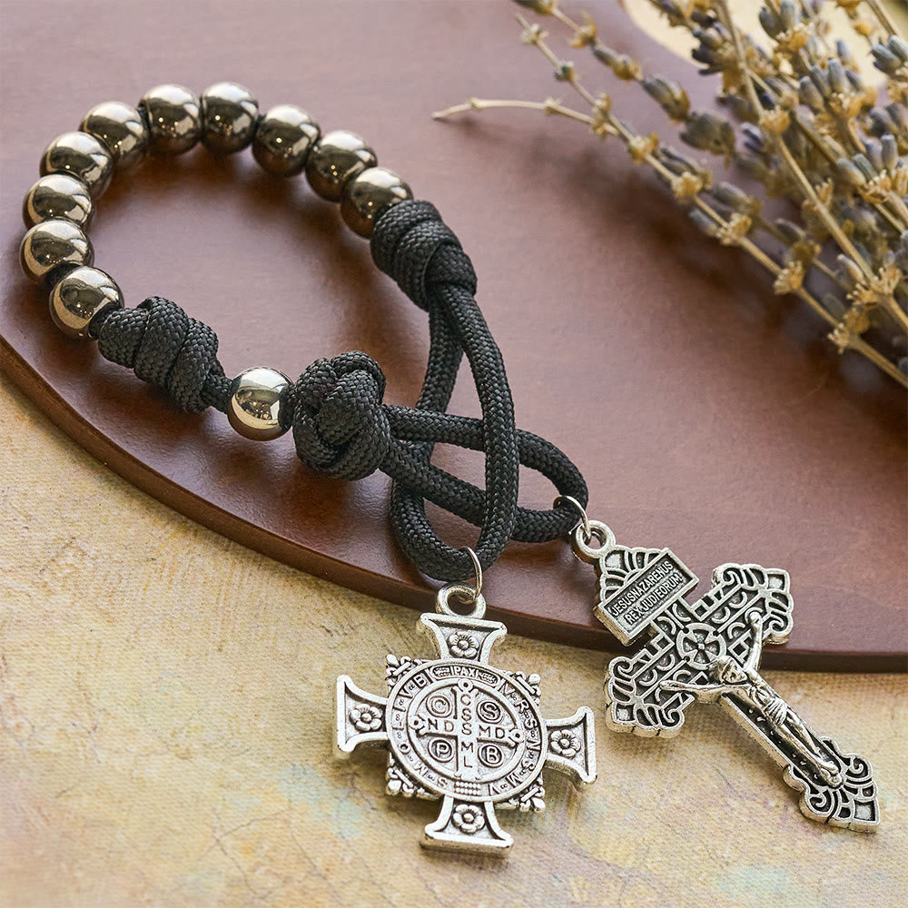Christianartworkshop Colgante para coche y rosario de bolsillo de doble uso con escudo protector de San Miguel y San Benito y gracia que repele el mal. - San Benito - image 0