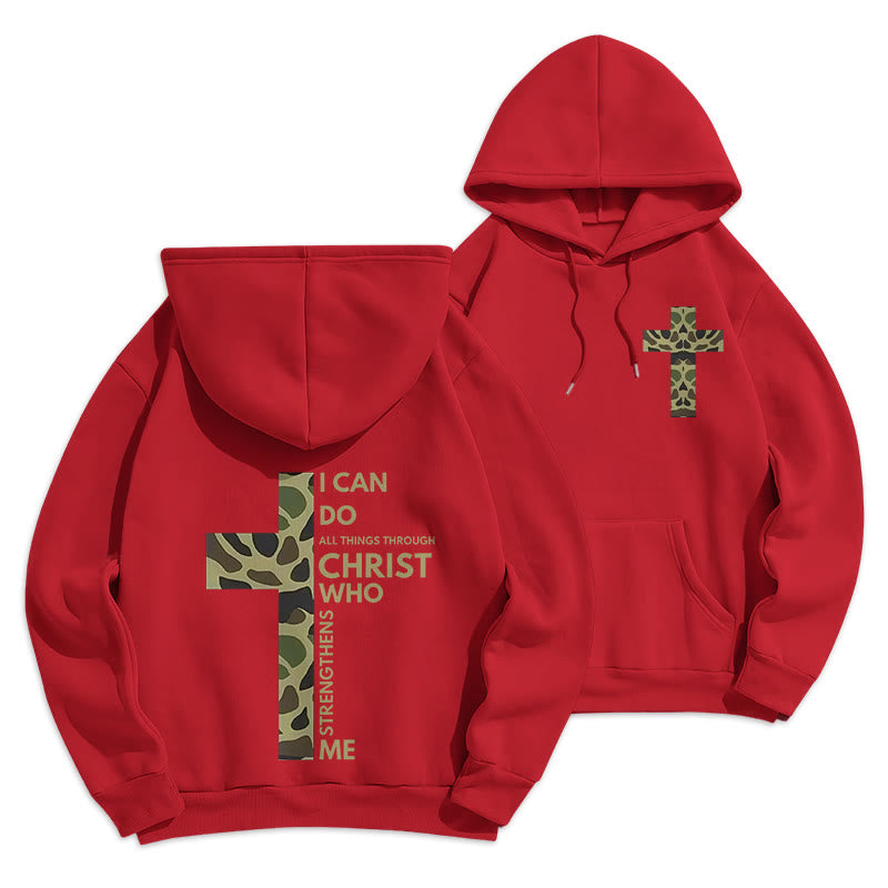 Christianartworkshop Filipenses 4:13 con cruz de camuflaje, sudadera con capucha de poliéster forrada de felpa - Rojo - 2XL - image 0