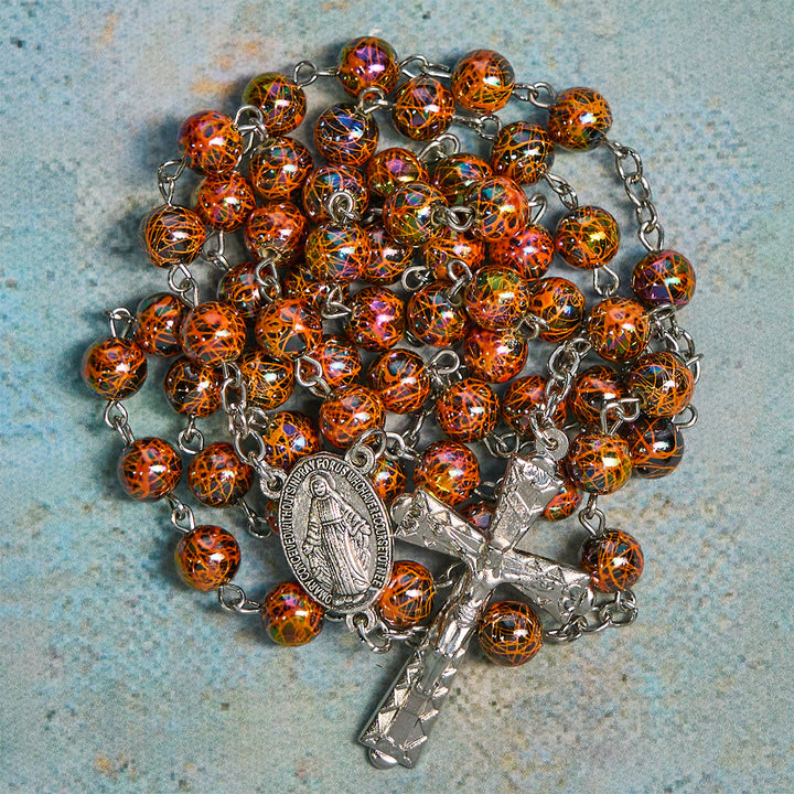 Christianartworkshop Rosario de la Fe en acrílico iridiscente: Consuelo luminoso con simbolismo sagrado. - Nuestra Señora y el Crucifijo - image 0