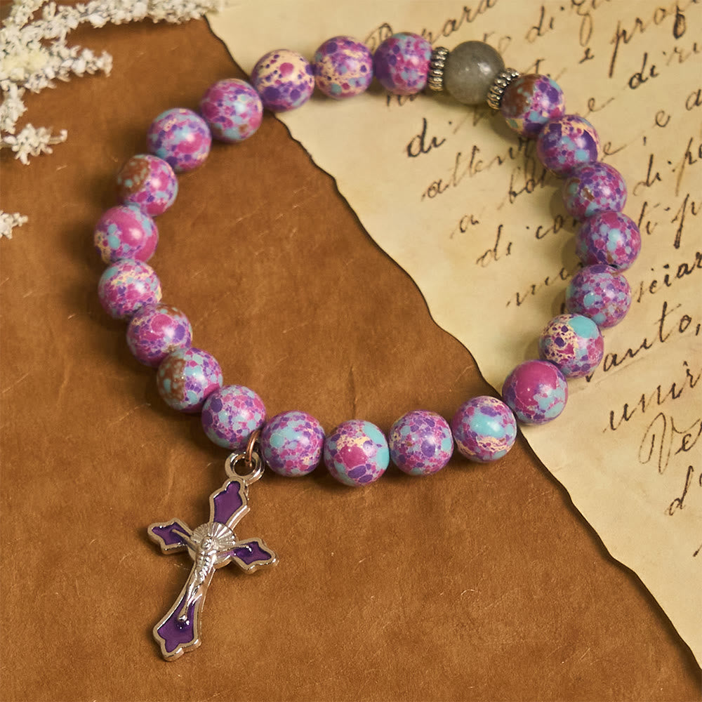 Christianartworkshop Pulsera de ágata púrpura jaspeada: una fe distintiva en la textura terrosa. - image 4