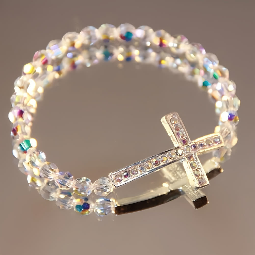 Christianartworkshop Pulsera con cruz blanca y azul pavo real: Creencia envuelta en brillo - Blanco - image 0