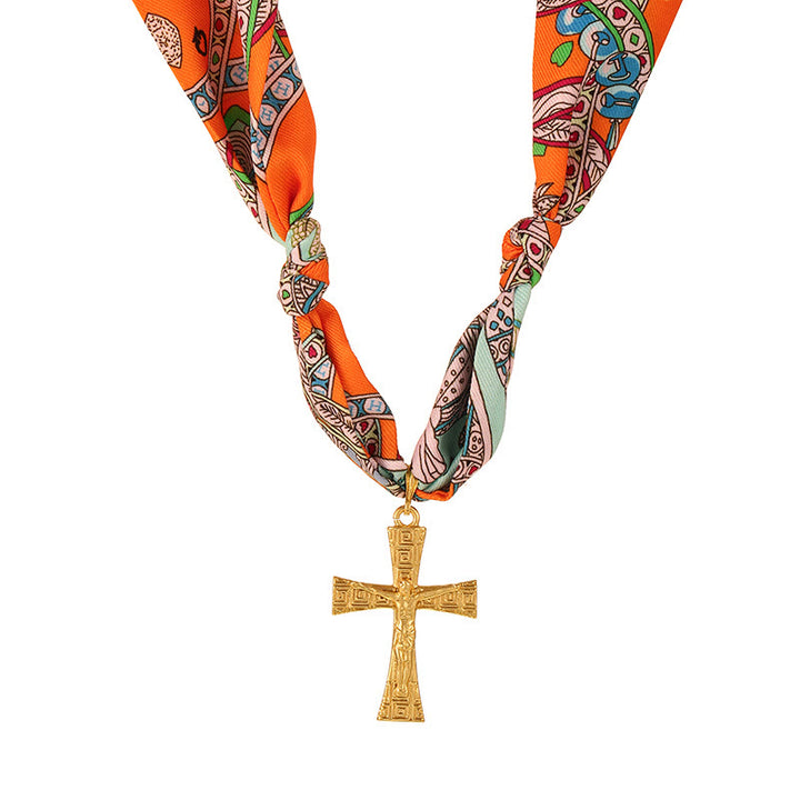 Christianartworkshop Bufanda con estampado vibrante y collar con cruz: una muestra de elegancia para el día a día. - image 2