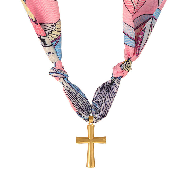 Christianartworkshop Bufanda con estampado vibrante y collar con cruz: una muestra de elegancia para el día a día. - Rosa - image 6