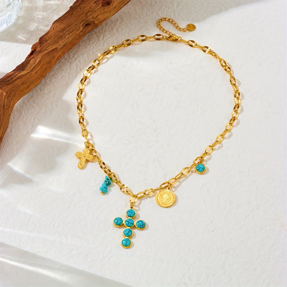 Christianartworkshop Collar con cruz y medalla de tres estilos: una delicada muestra de devoción para el uso diario. - image 4