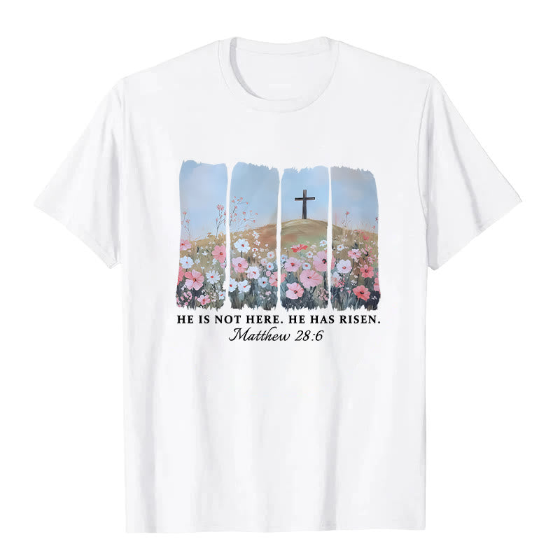 Christianartworkshop Camiseta con cruz floral inspirada en la fe "Él ha resucitado" - Blanco - 2XL - image 0