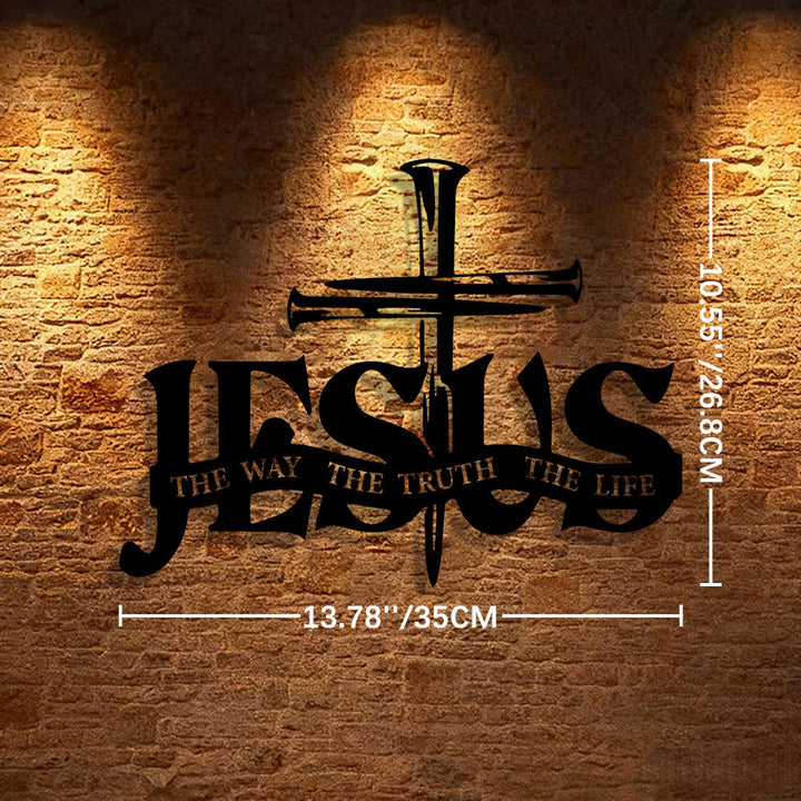 Christianartworkshop Decoración de pared metálica con diseño de Jesús fiel y cruz para el hogar. - 13,78''*10,55''0,04"/35*26,8*0,1 cm - Negro - image 7
