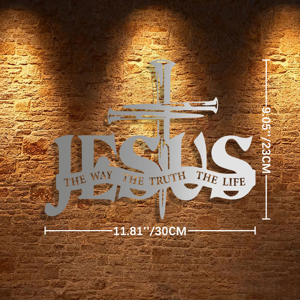 Christianartworkshop Decoración de pared metálica con diseño de Jesús fiel y cruz para el hogar. - 11,81''*8,35''0,04"/30*22*0,1 cm - Plata - image 27