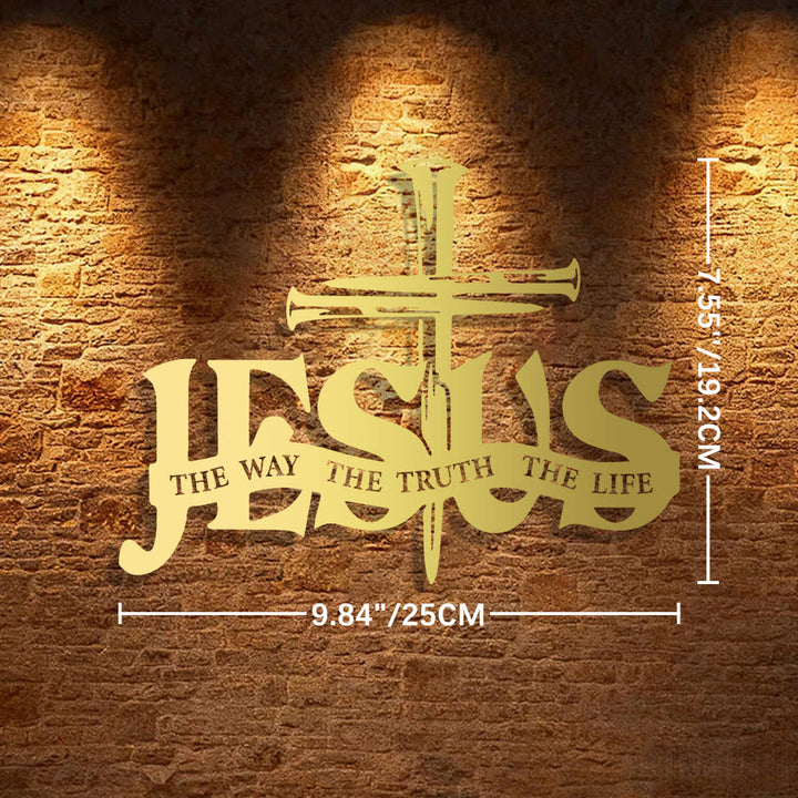 Christianartworkshop Decoración de pared metálica con diseño de Jesús fiel y cruz para el hogar. - 9,84''*7,55''*0,04"/25*19,2*0,1 cm - Dorado - image 15