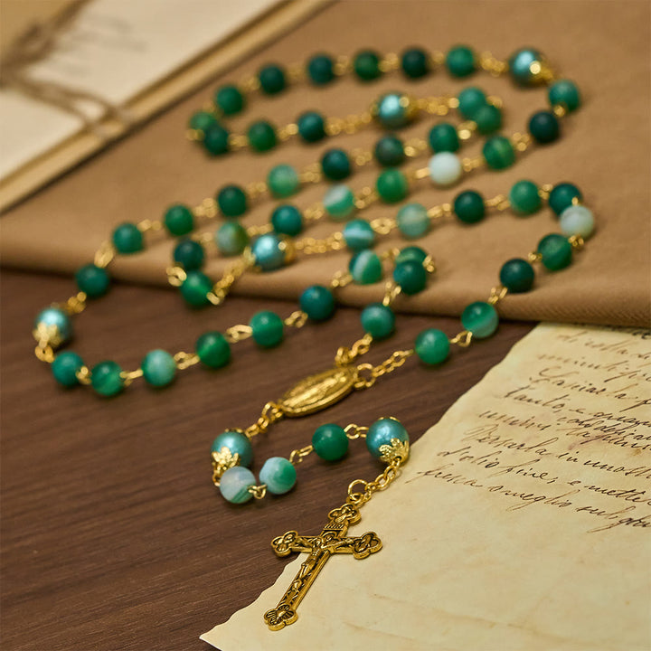 Christianartworkshop Rosario con medalla milagrosa y crucifijo de cristal verde redondo de 6 mm y cadena de aleación. - image 3