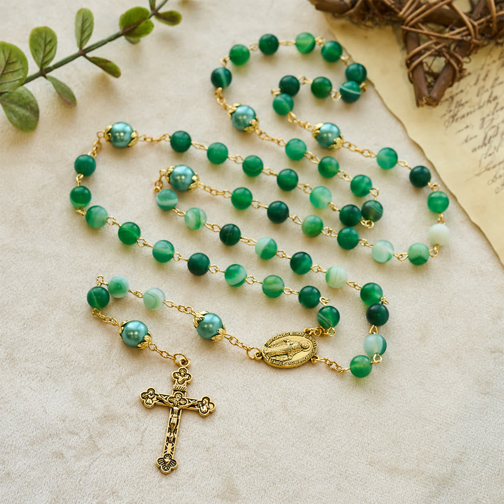 Christianartworkshop Rosario con medalla milagrosa y crucifijo de cristal verde redondo de 6 mm y cadena de aleación. - image 2