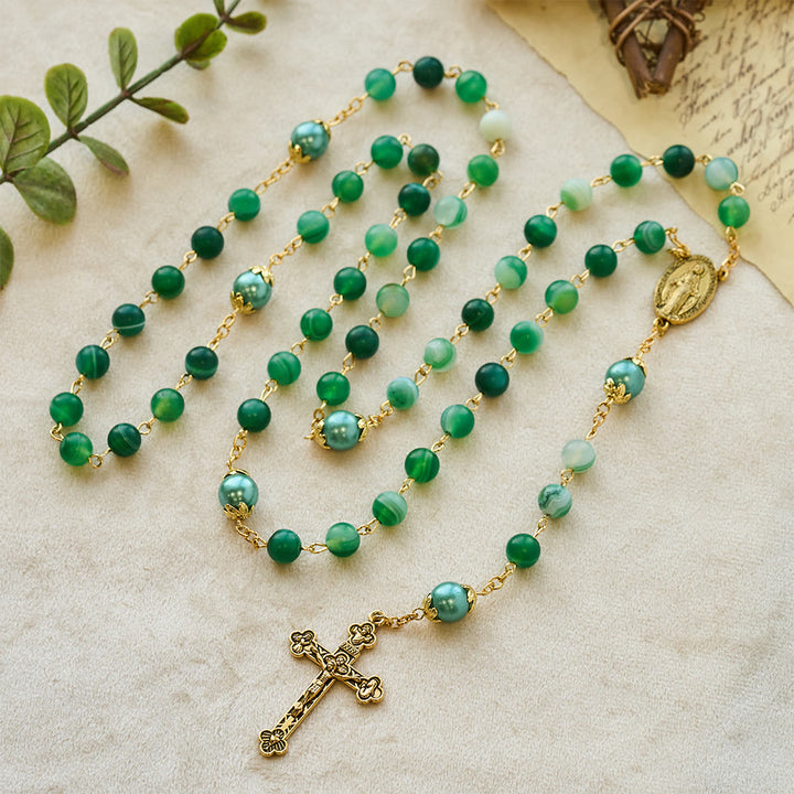 Christianartworkshop Rosario con medalla milagrosa y crucifijo de cristal verde redondo de 6 mm y cadena de aleación. - image 4