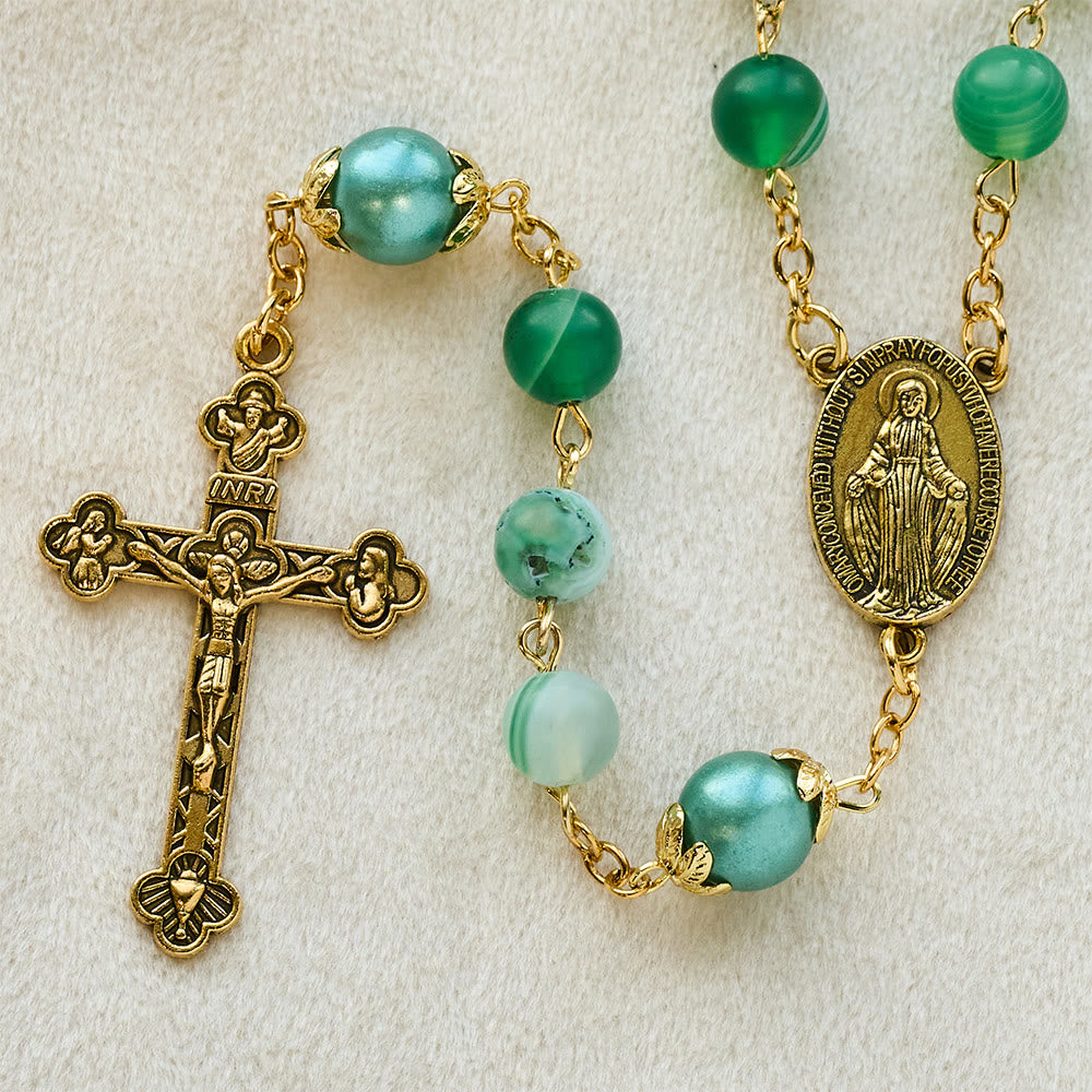 Christianartworkshop Rosario con medalla milagrosa y crucifijo de cristal verde redondo de 6 mm y cadena de aleación. - image 5