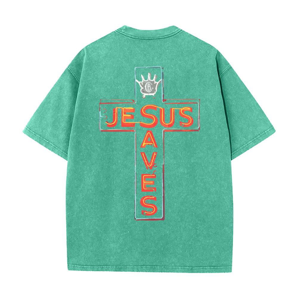 Christianartworkshop Camiseta unisex lavada con estampado de la cruz de Jesús salva - image 18
