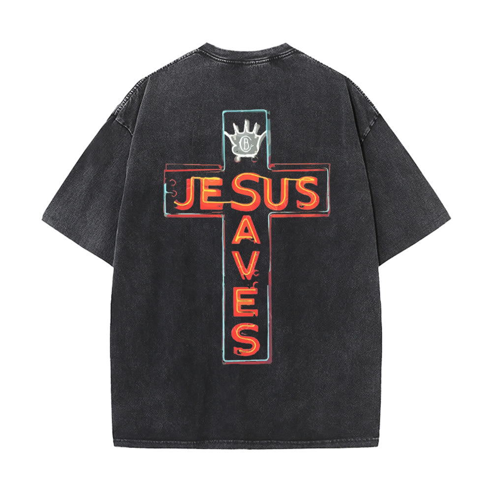 Christianartworkshop Camiseta unisex lavada con estampado de la cruz de Jesús salva - image 3