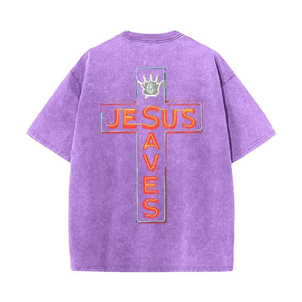 Christianartworkshop Camiseta unisex lavada con estampado de la cruz de Jesús salva - image 21