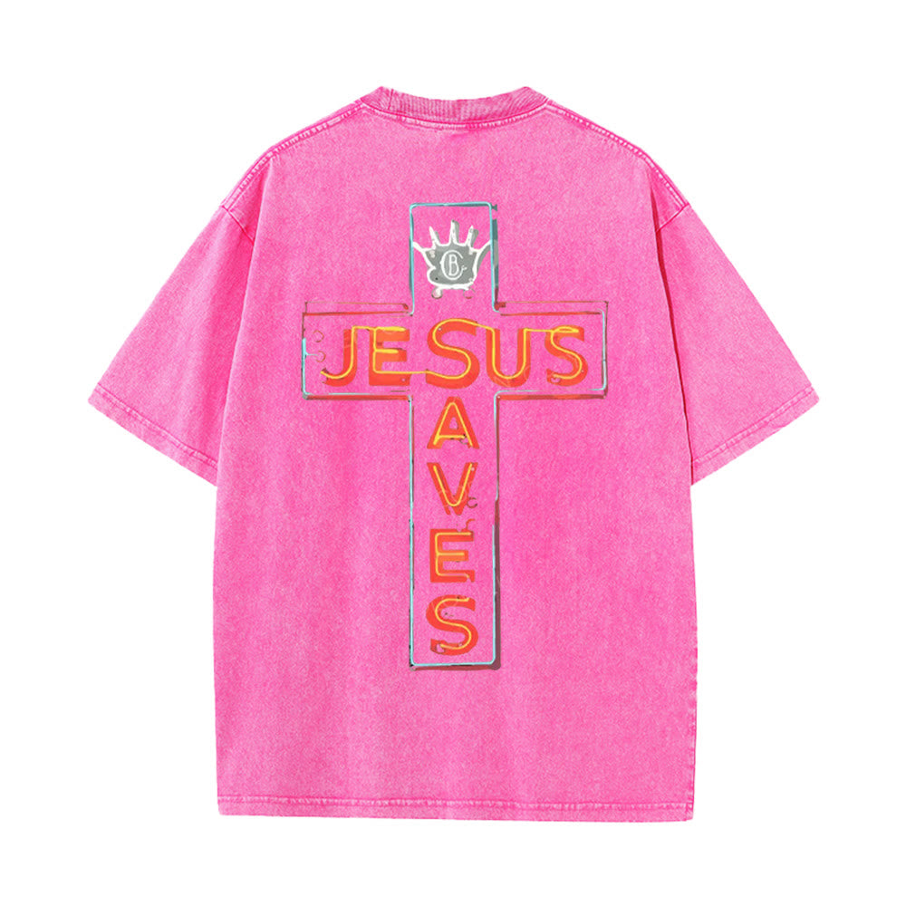 Christianartworkshop Camiseta unisex lavada con estampado de la cruz de Jesús salva - image 15