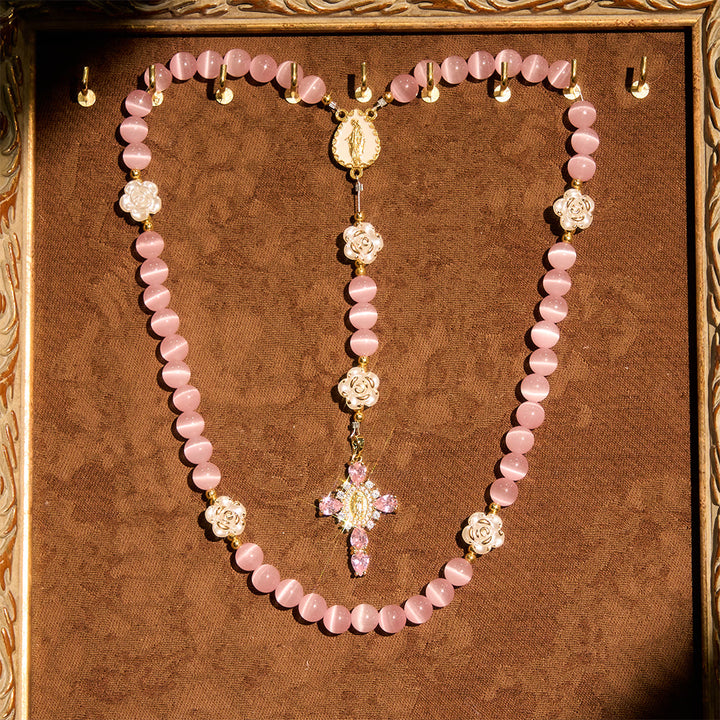 Christianartworkshop Rosario de devoción Ojo de Gato y Rosa en Lavanda y Rosa: Centro de mesa de la Santa Madre para la oración serena - Rosa - image 9