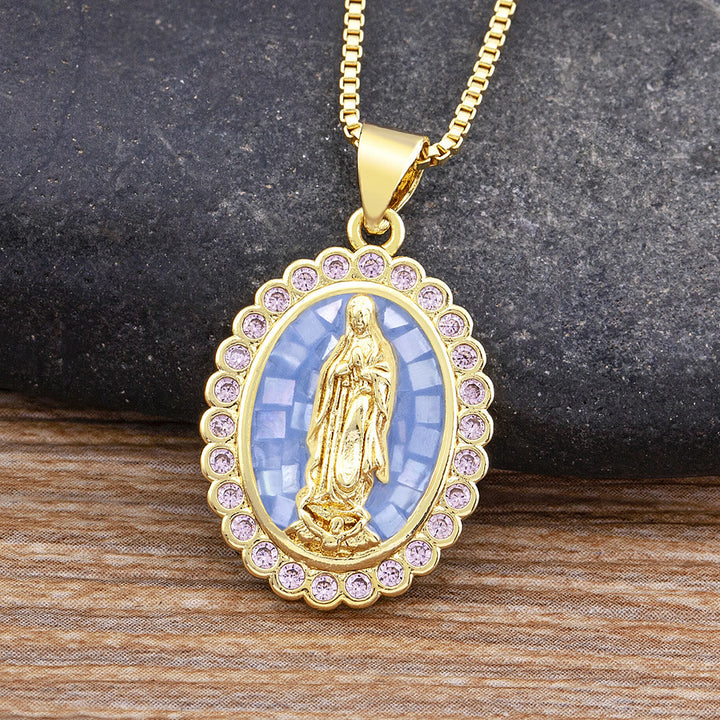 Christianartworkshop Collar de la Virgen María en tonos suaves: Gracia reconfortante para días ajetreados. - Azul - image 3