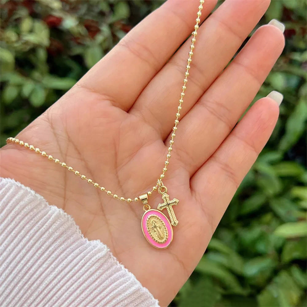 Christianartworkshop Collar de la Virgen y la Cruz para ambas confesiones: Un compañero fiel para la fe diaria. - Rosa - image 5