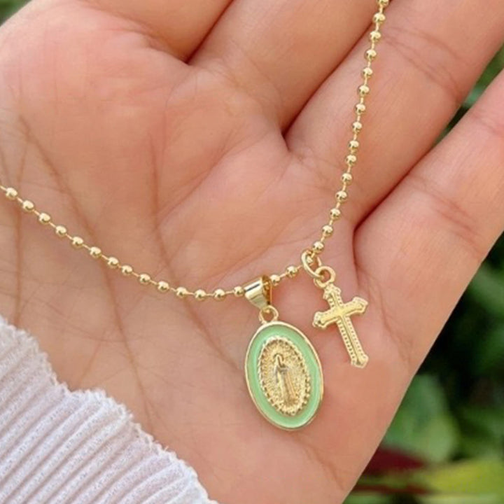 Christianartworkshop Collar de la Virgen y la Cruz para ambas confesiones: Un compañero fiel para la fe diaria. - Verde - image 11