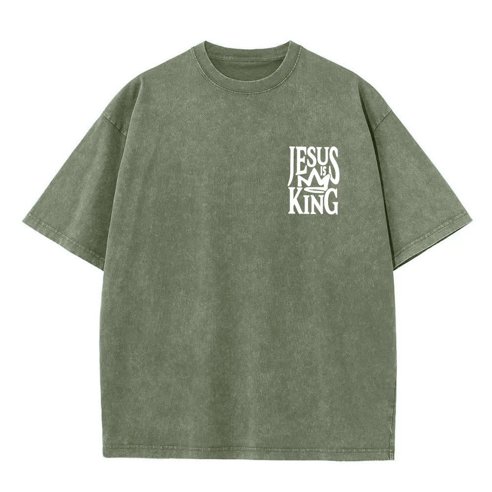Christianartworkshop Camiseta unisex lavada con la frase "Jesús es Rey" - image 22